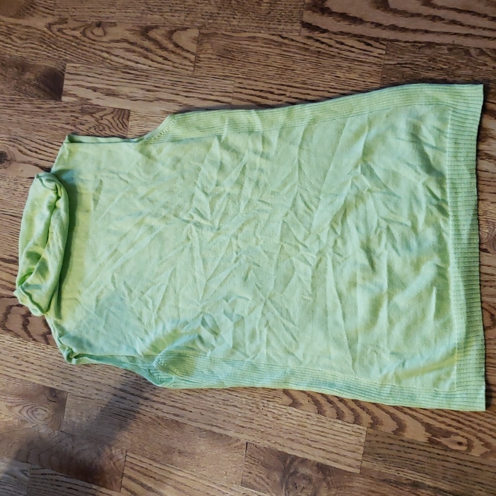 (S) PARKHURST Neon Knit Ribbed Accents Turtleneck Sleeveless Top